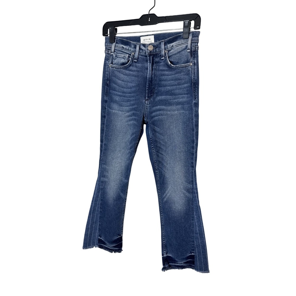 McGuire Jeans Womens 26 Blue Wash Mid Rise Crop Flare Raw Hem Stretch Denim
